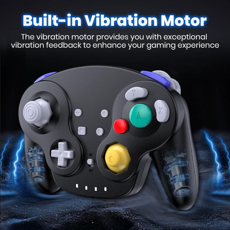 SAFFUN 2.4 GHz Wireless GameCube Controller, for NGC GameCube Console (Built-in Rumble) (Analog Stick) (Analog Triggers) (Rechargeable) (Plug and Play) Black - Image 2
